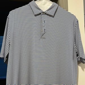 Peter Millar Large, short sleeved polo…blue and white stripes…in good condition.